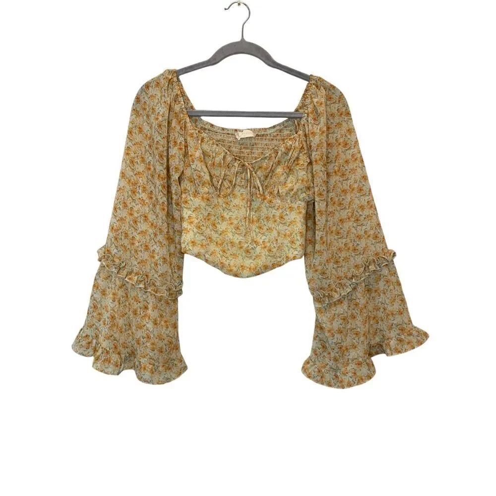 Altar’d State Floral Bell Sleeve Boho Top Size XS